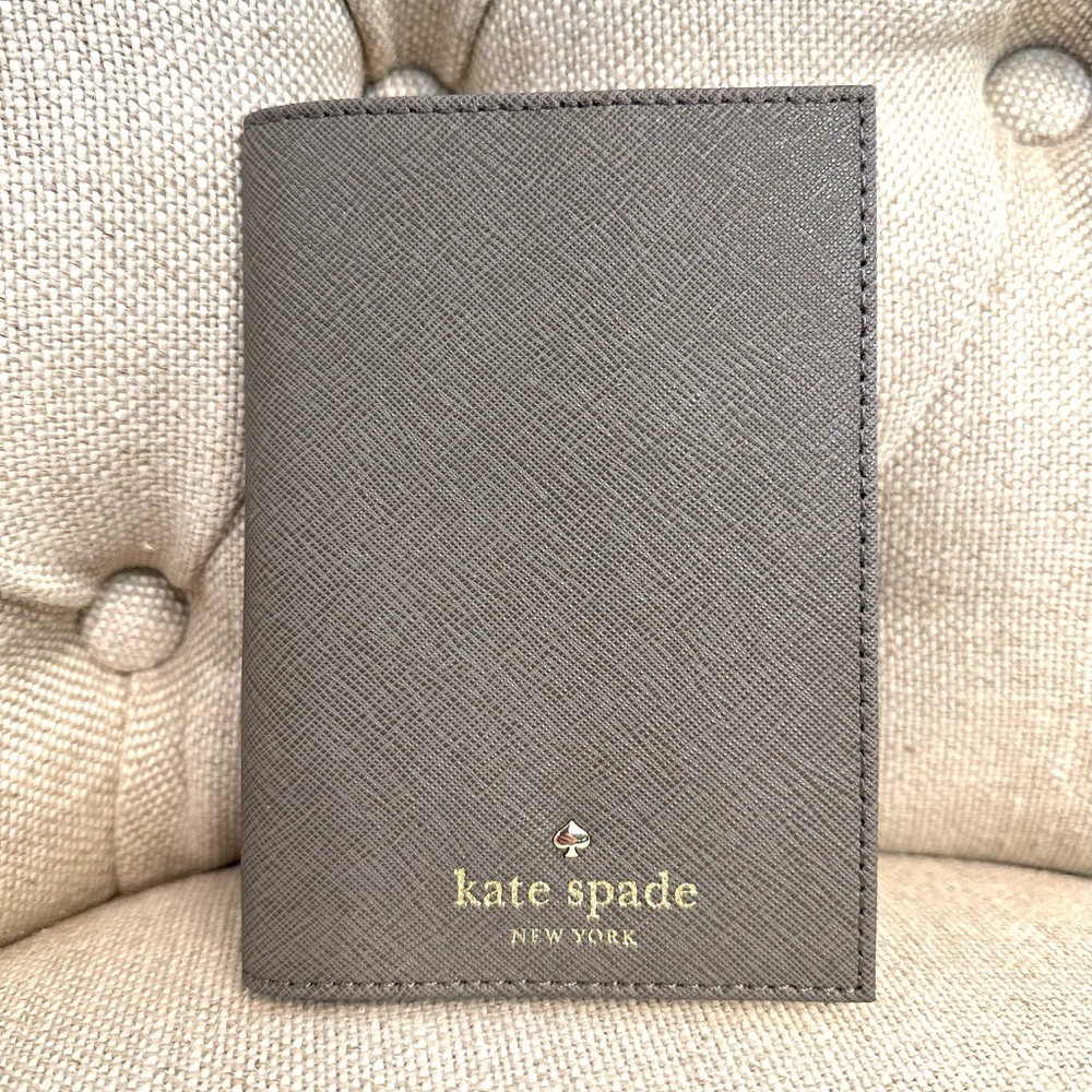 NEW Kate Spade Mikas Pond Slim Passport Holder Case WLRU1811 Leather Cliff Grey